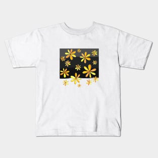 A Rain of Daisies - Hand Drawn Design with Warm Orange and Bright Yellow Petals Kids T-Shirt